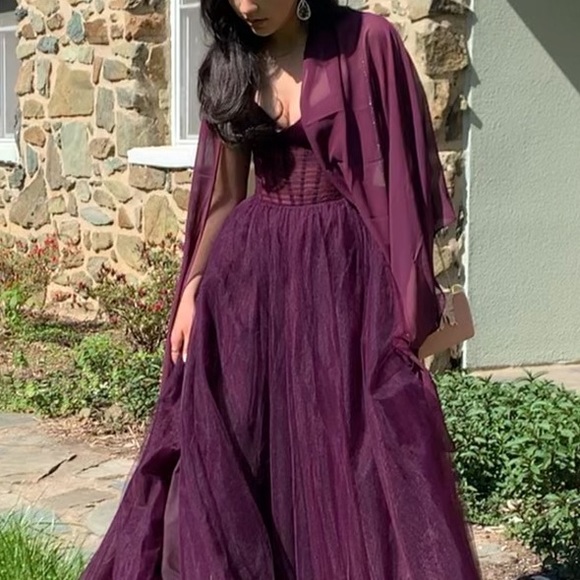 La Femme ball gown prom dress, plum, size:0 - Picture 2 of 3